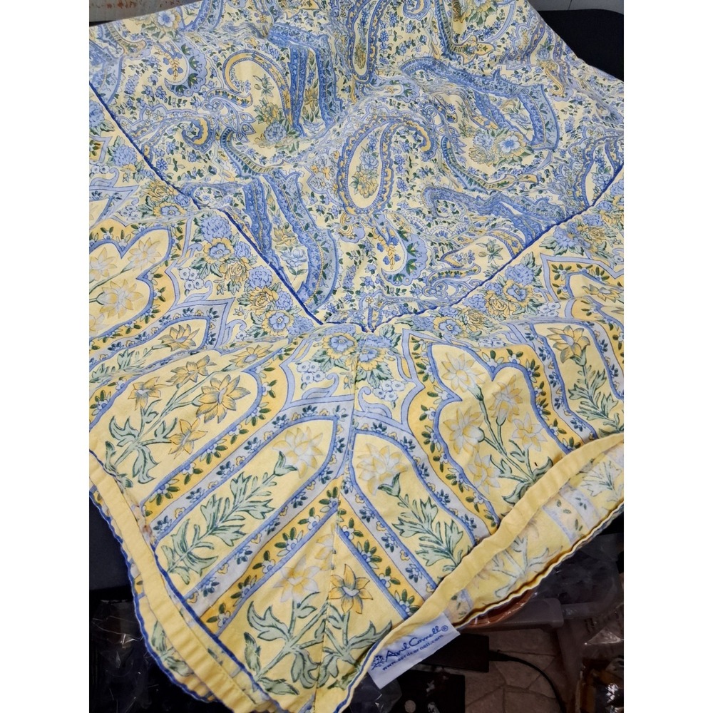 April Cornell Tablecloth Cotton Yellow Blue Floral Paisley French Country 54X 96